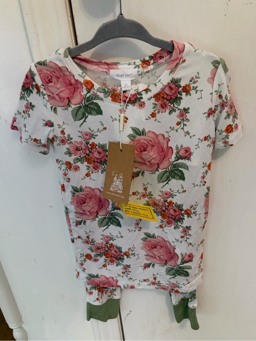 Bamboo Angel Dear White Floral Short Sleeve / Pants Set, 4 T, New
